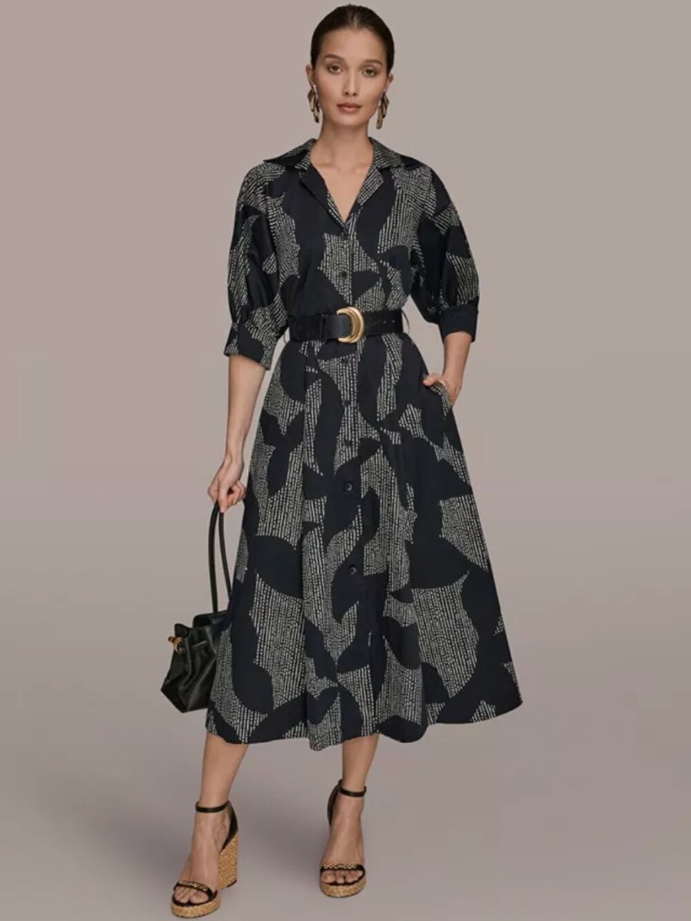 NWT  Donna Karan Black label Belted Midi Shirtdress 2